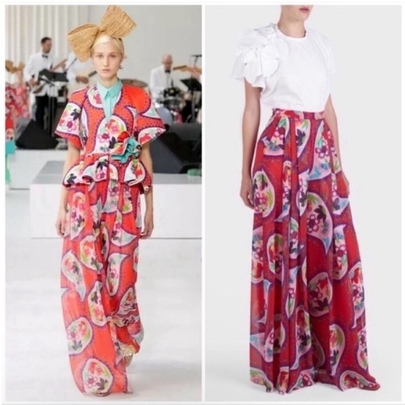 Delpozo Runway Printed Silk Wide Leg Sheer Trousers - Picture 2 of 9